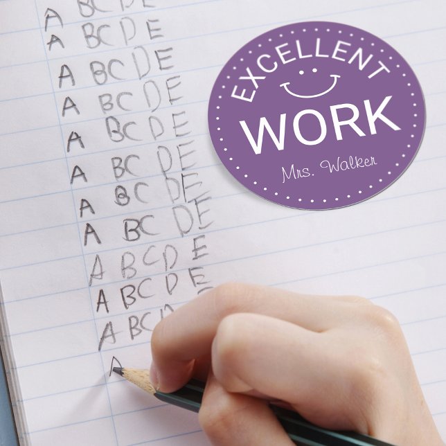 Excellent Work | Personalised Teachers Classic Round Sticker (Excellent Work | Personalized Teachers Classic Round Sticker)