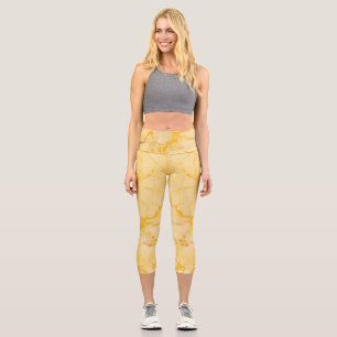 Excellent Yellow Marble Colour Print Capri Leggings