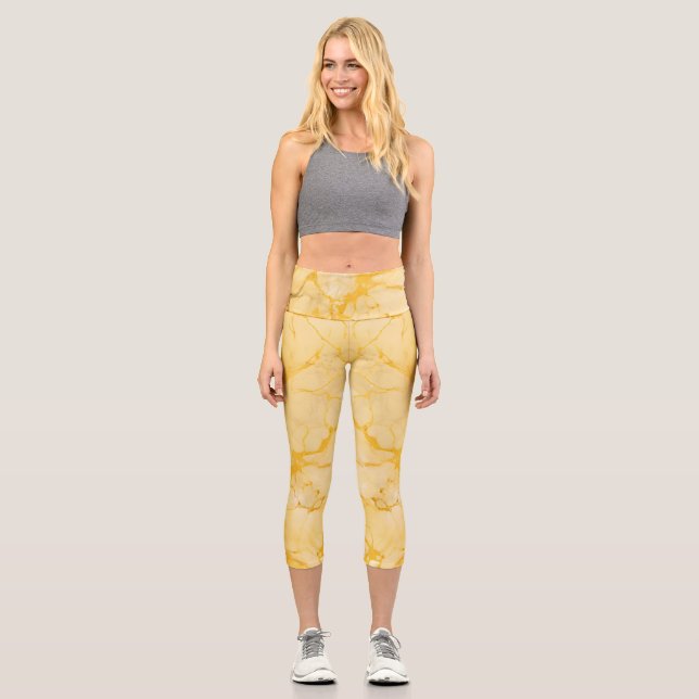 Excellent Yellow Marble Colour Print Capri Leggings (Front)
