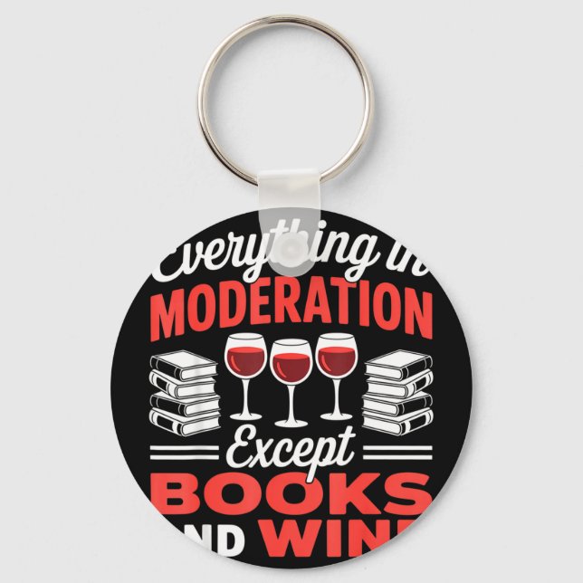 Except books and wine drinking book reader wine key ring (Front)