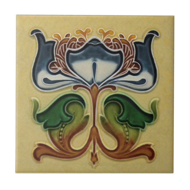Exceptional English Art Nouveau Floral c1900 Repro Tile (Front)