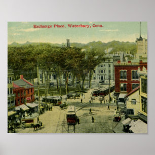 Exchange Place, Waterbury, Connecticut Vintage Poster