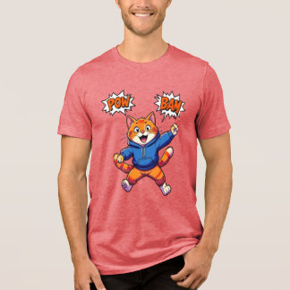 Excited Cartoon Cat in Hoodie T-Shirt Tri-Blend Shirt