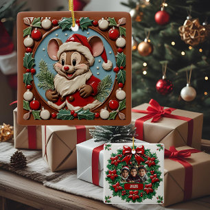 Excited Christmas Mouse Customisable Ceramic Ornament