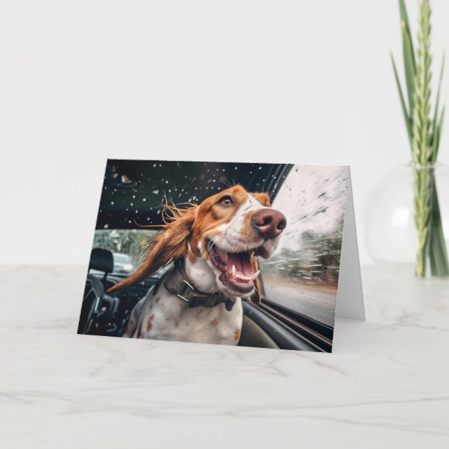 Excited Dog on Rainy Car Ride Art Print Card (Front)