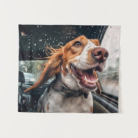 Excited Dog on Rainy Car Ride Art Print