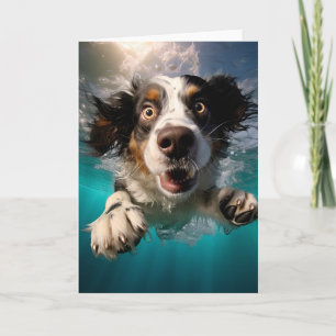 Excited Dog Swimming Underwater Design Card