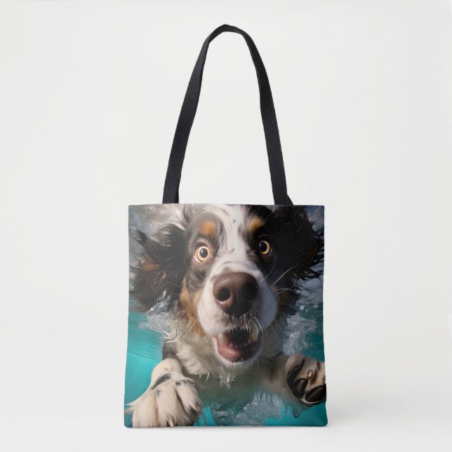 Excited Dog Swimming Underwater Design Tote Bag (Front)
