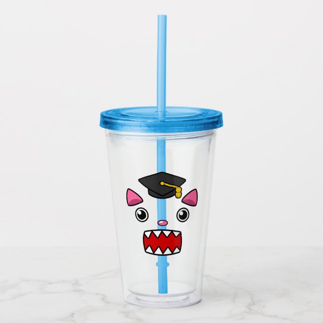 Excited Graduation Cat Acrylic Tumbler (Front)