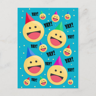 Excited Happy YAY Emojis in Party Hats Holiday Postcard