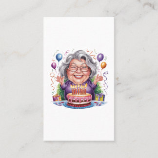 Excited Old Lady Birthday Cake Art Calling Card