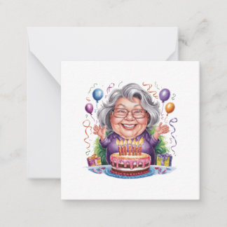 Excited Old Lady Birthday Cake Art Card