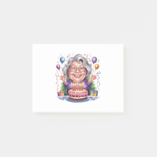 Excited Old Lady Birthday Cake Art Post-it Notes (Front)