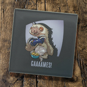 Excited Sloth Character Video Game Cartoon Gift Glass Coaster