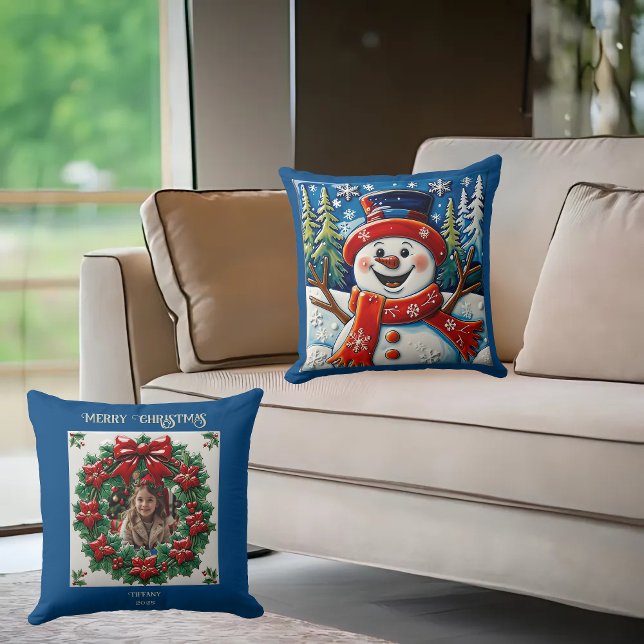 Excited Snowman Throw Pillow (Creator Uploaded)