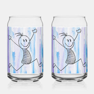 Excited Stick Man Can Glass