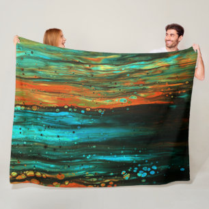 *~* Exciting Abstract Unique Black Blue Orange Fleece Blanket