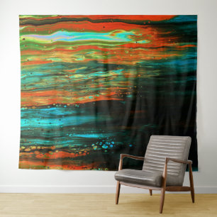 *~* Exciting Art Abstract Bold Black Blue Orange Tapestry