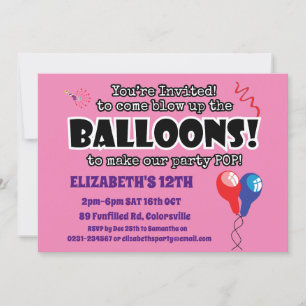 Exciting Balloons girl birthday party Invitation