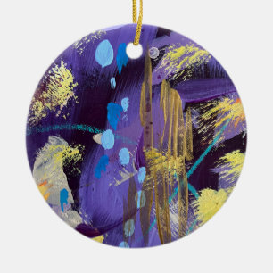 Exciting blue, purple, and gold abstract art ceramic tree decoration