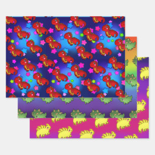 Exciting Dinosaur with Rainbow Galaxy Stars Wrapping Paper Sheet