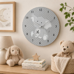 Exciting Monogram Elephant Polka dots Large Clock
