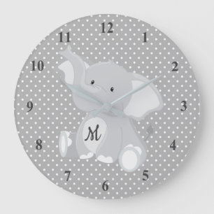 Exciting Monogram Elephant Polka dots Large Clock