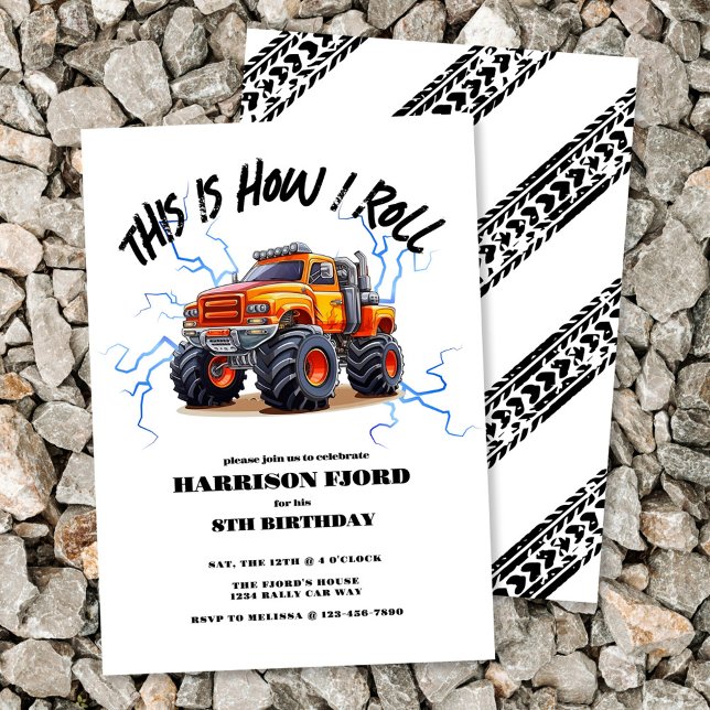 Exciting Orange Monster Truck Boys Birthday Party Invitation (Creator Uploaded)