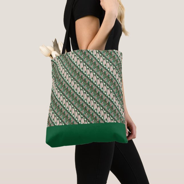 Exclusive Batik Parang Two Tone Pattern Green Tote Bag (Close Up)