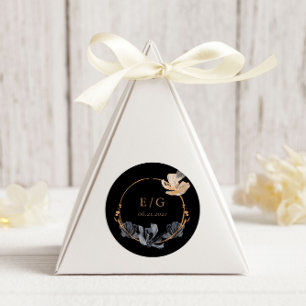 Exclusive Black Gold Floral Monogram Wedding  Classic Round Sticker