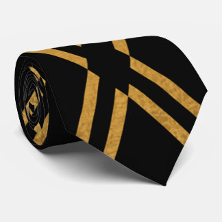 Exclusive Black Gold Intersecting Lines Luxury Tie