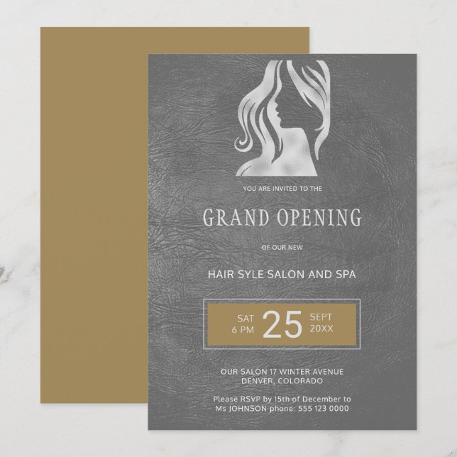 Exclusive elegant hair beauty salon grand opening invitation (Front/Back)