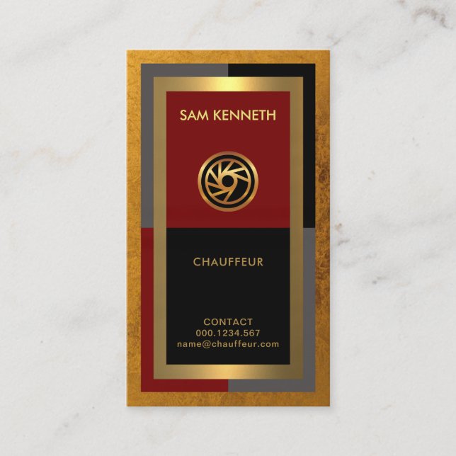 Exclusive Exquisite Gold Rectangles Chauffeur Business Card (Front)