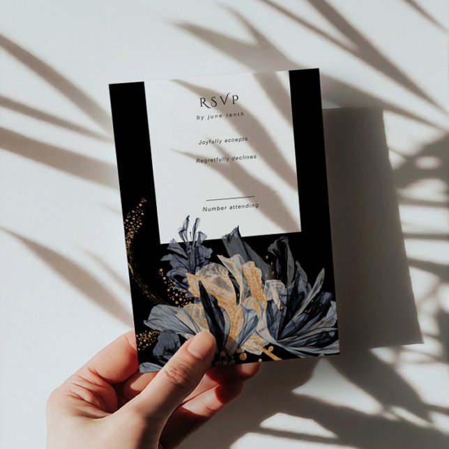 Exclusive Gold And Black Floral Vertical RSVP Card (Creator Uploaded)