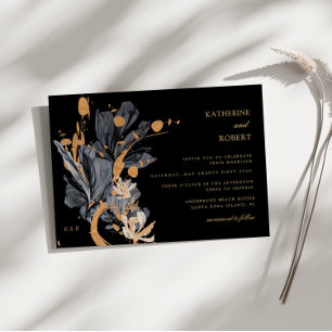 Exclusive Gold And Black Floral Wedding Invitation