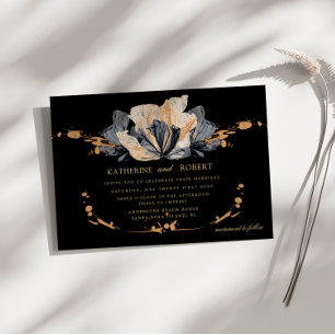 Exclusive Gold And Black Floral Wedding Invitation