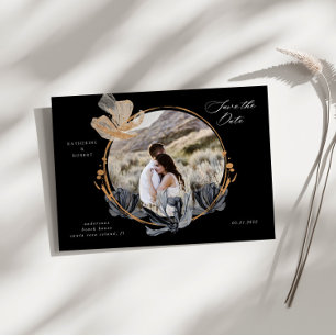 Exclusive Gold Black Floral Save the Date Postcard
