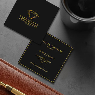 Exclusive Gold Diamond Classic & Timeless Black Square Business Card