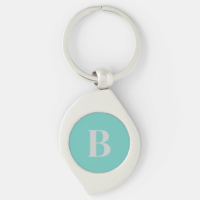 Exclusive Light Teal Grey Monogram Initial Letter Key Ring (Front)