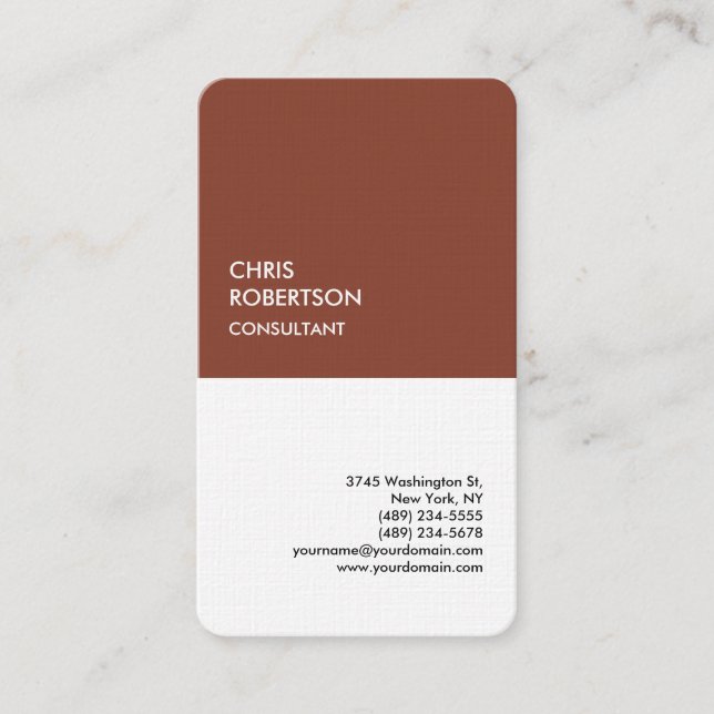 Exclusive Linen Special Brown White Modern Unique Business Card (Front)