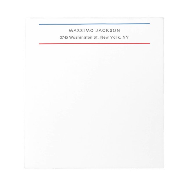 Exclusive Personal Modern Blue Red White Notepad (Front)