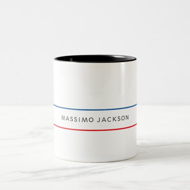 Exclusive Personal Modern Blue Red White Two-Tone Coffee Mug (Center)