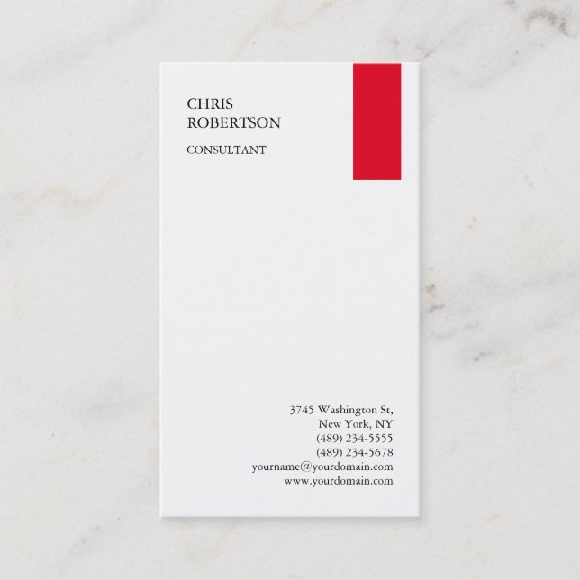 Exclusive Red White Modern Minimalist Plain Business Card (Front)