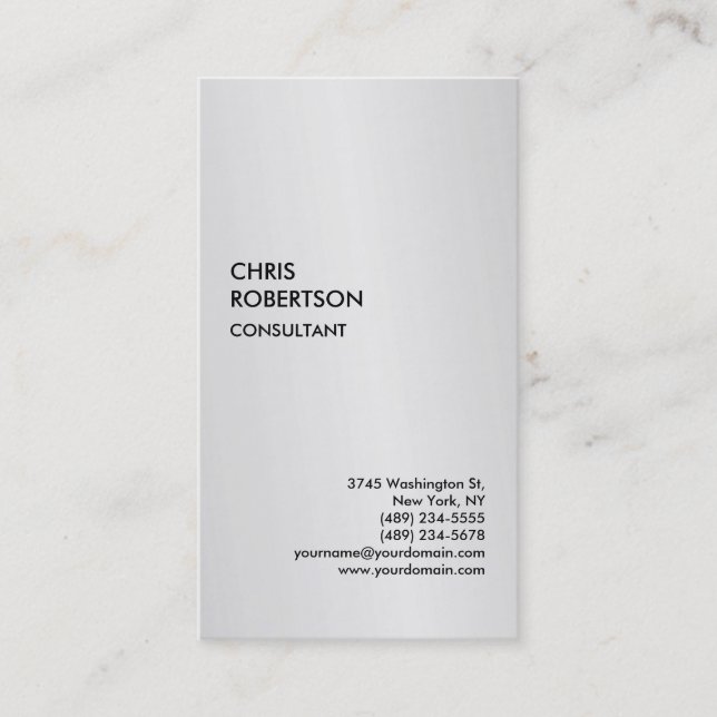 Exclusive Silver Grey Modern Unique Business Card (Front)
