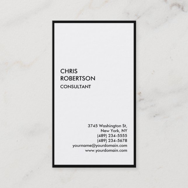 Exclusive Special Black Border White Modern Unique Business Card (Front)
