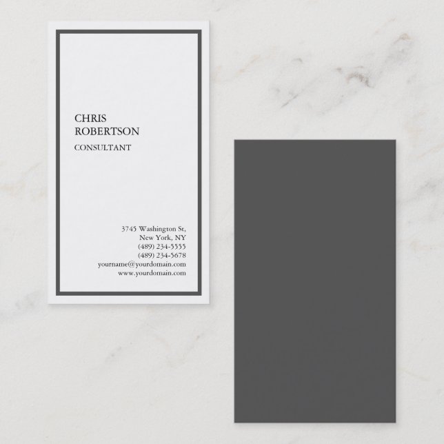 Exclusive Special Grey Border White Modern Unique Business Card (Front/Back)