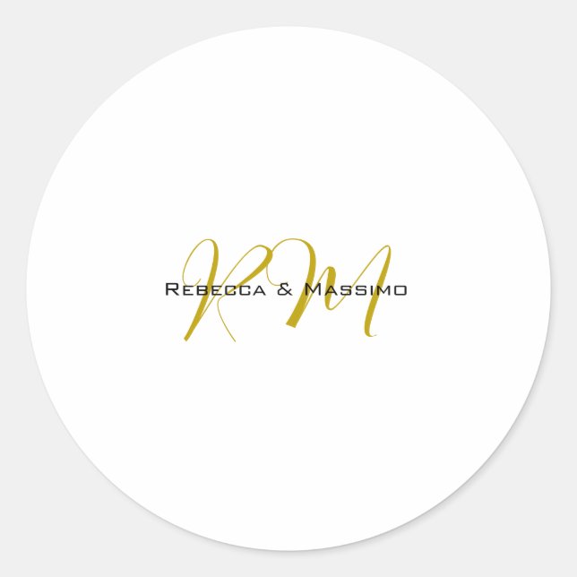 Exclusive Unique Gold Colour Monogram Modern Name Classic Round Sticker (Front)