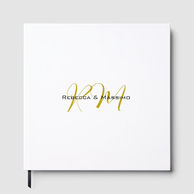 Exclusive Unique Gold Colour Monogram Modern Name Guest Book (Front)