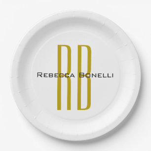 Exclusive Unique Gold Colour Monogram Modern Name Paper Plate