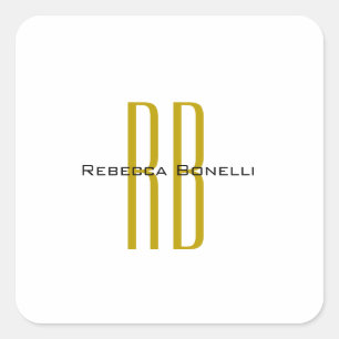 Exclusive Unique Gold Colour Monogram Modern Name Square Sticker